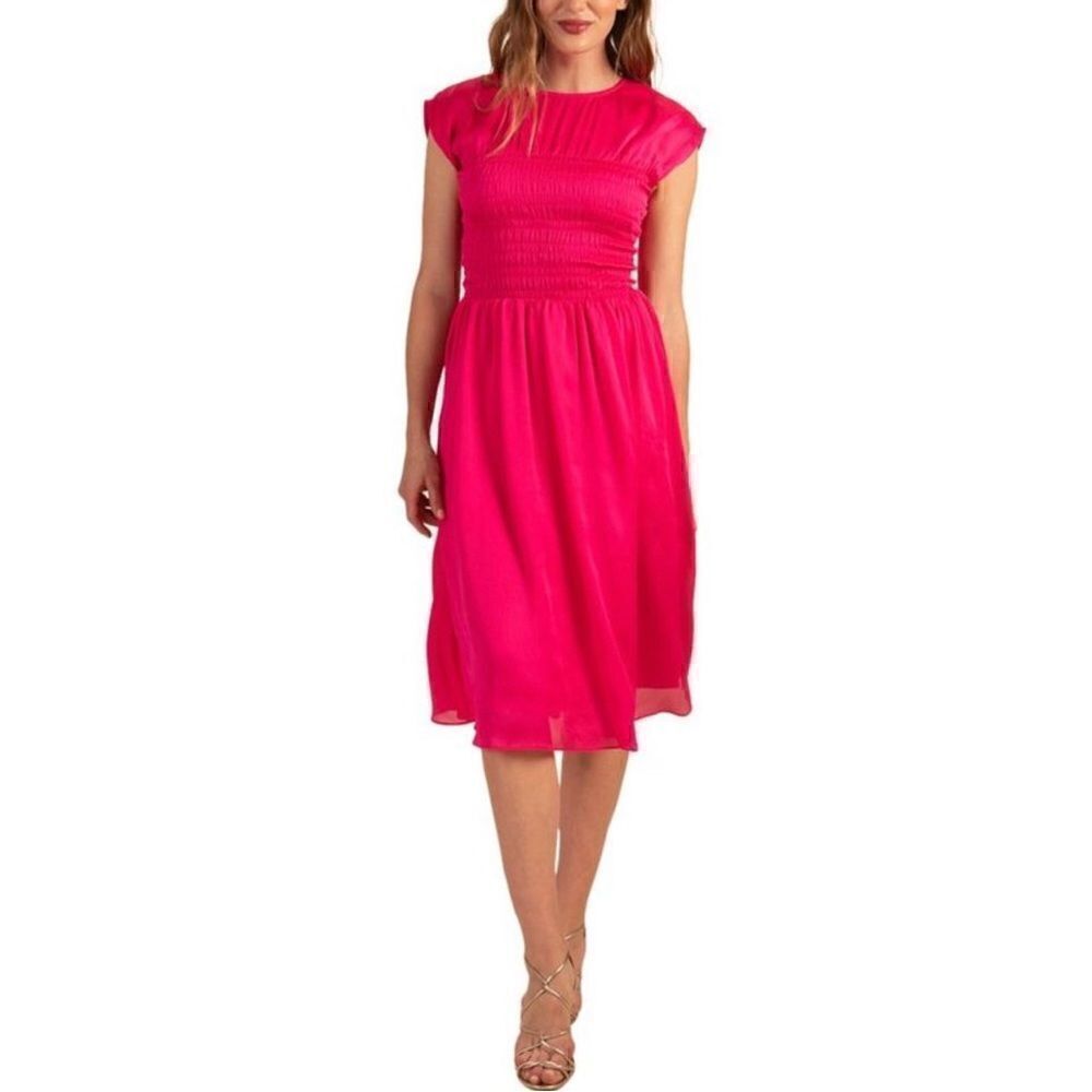 Trina Turk Women's Pink Entertain Smocked A-Line Dress Size Medium NWT